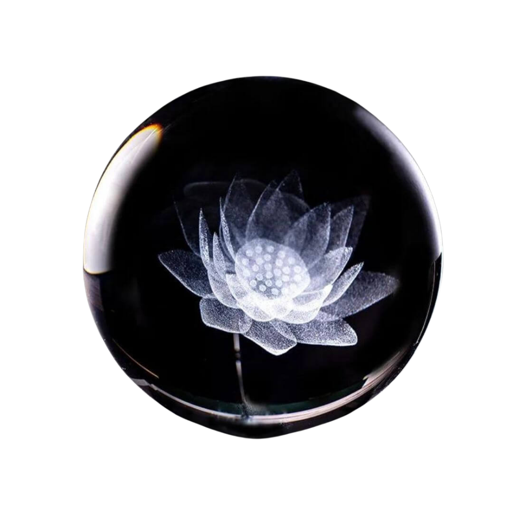 Boule de Cristal Fleur de Lotus en Cristal Sculpté - Méditation et Décoration